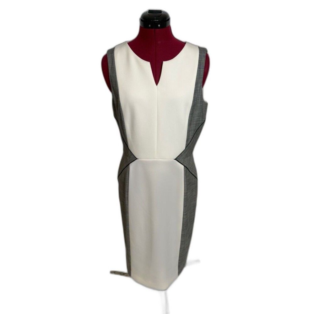 Antonio Melani Sheath Dress Women's Size 10 White & Gray Paneled Sleeveless